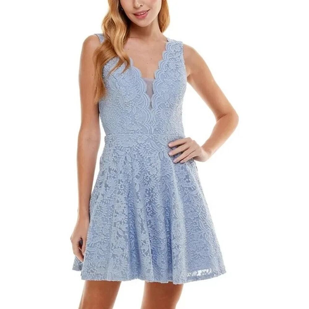 City Studios Juniors Blue V Neck‎ Lace Dress, Size 5
